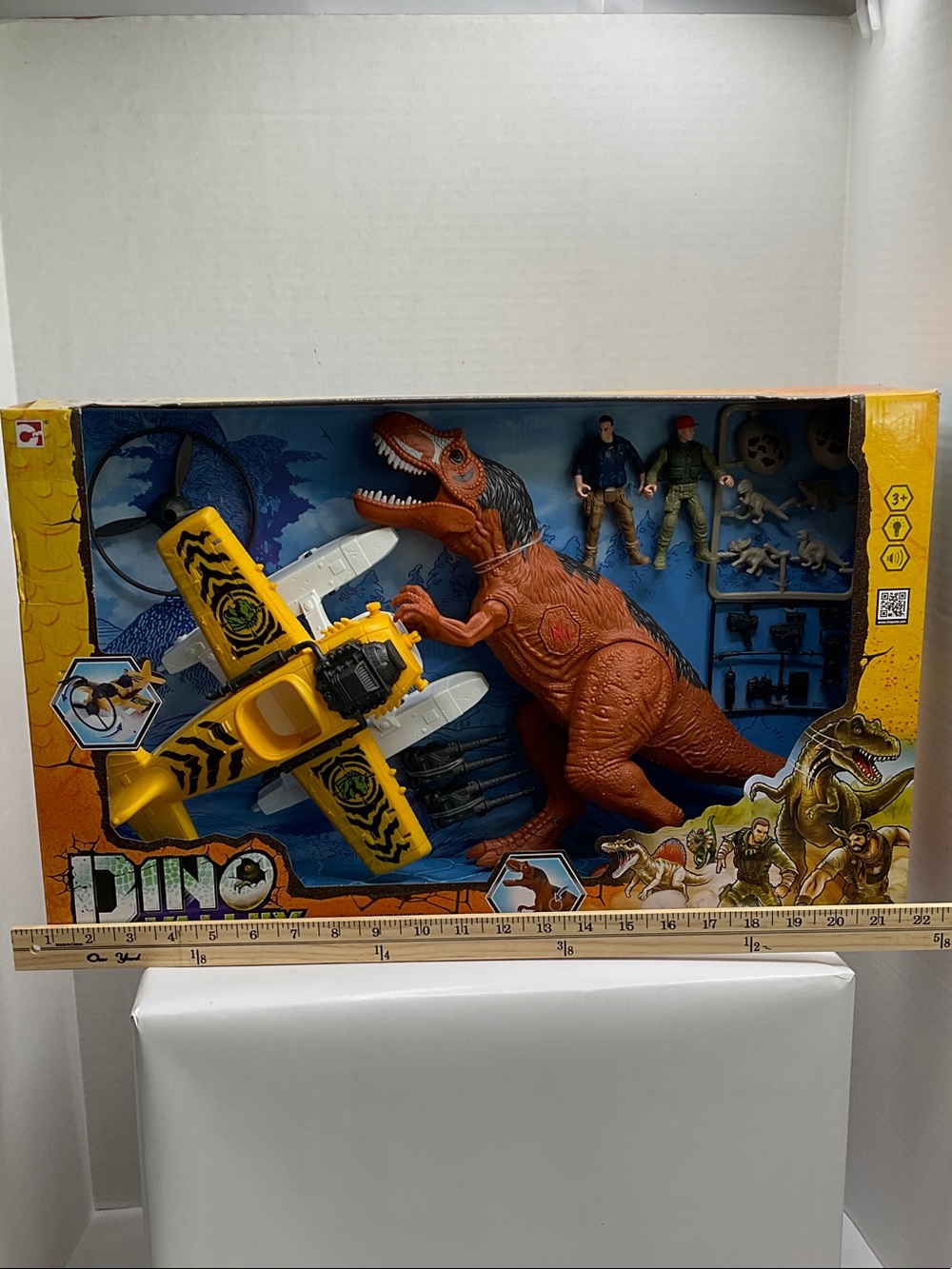 Dino Valley Kids Dinosaur Play Set with Yellow Plane and Red T-Rex - Adventure(